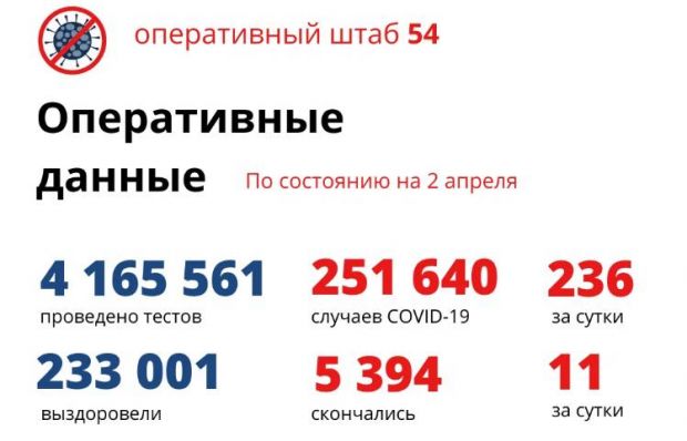 Число заражений COVID-19 в Новосибирской области снизилось до 236