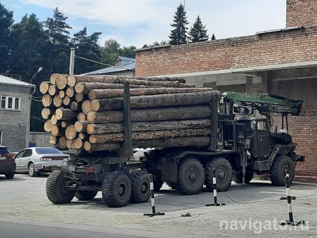 Груженый лесовоз заметили жители Советского района возле отдела полиции